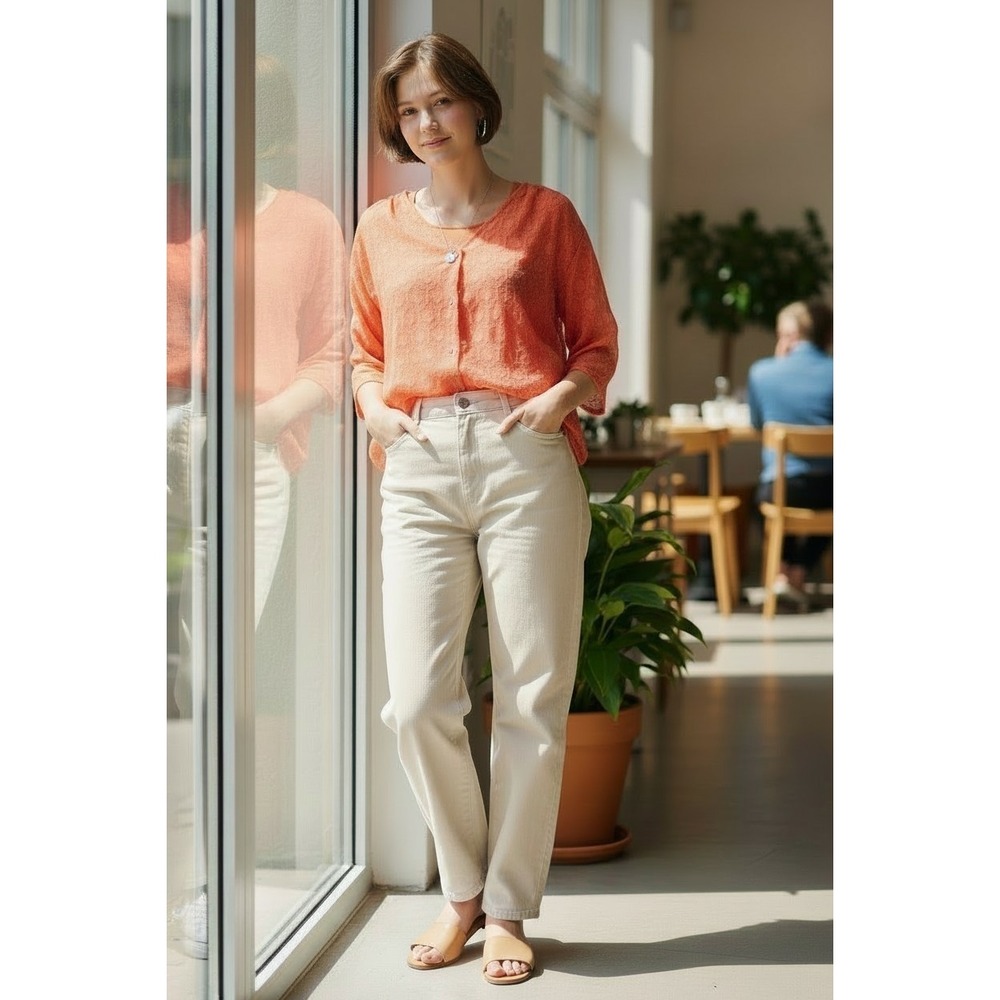 Sheer Cardigan & Linen Blend Tank Set XLP‎ Burnt Orange VTG Y2K Preppy Cottage